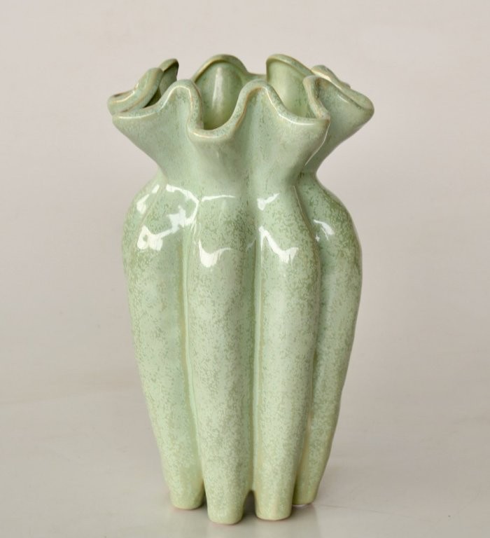 AQUA GREEN FLUTED CERAMIC VASE  31X18CM